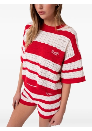 Gaëlle Paris striped pointelle-knit sweater - Red