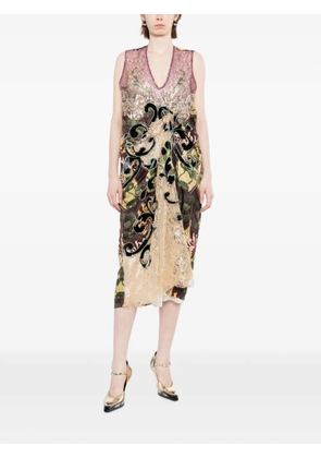 Biyan mixed lace v-neck midi dress - Purple