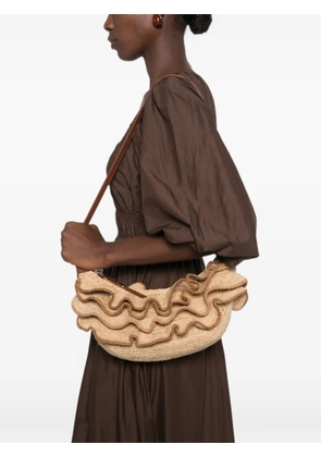 ZIMMERMANN Goldentime ruffled woven shoulder bag - Neutrals