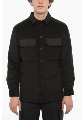 Neil Barrett quilted-panel ribbed-velour overshirt - Black