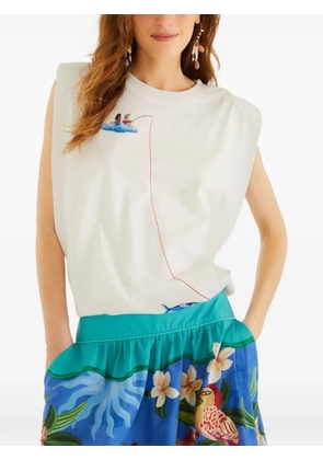 FARM Rio Fishing Dreams padded-shoulder graphic-print T-shirt - White