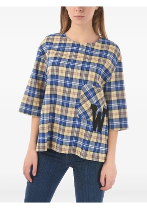 Woolrich plaid monogram-patch blouse - Blue