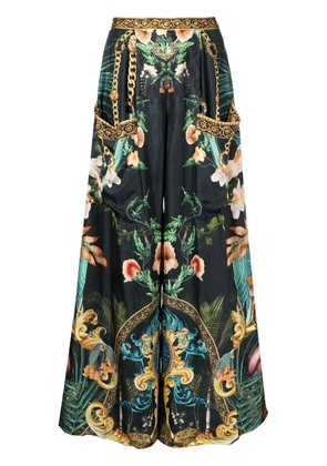 Camilla graphic-print wide-leg trousers - Black