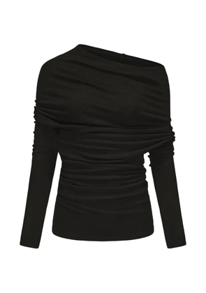 ELYWOOD asymmetric draped off-shoulder long-sleeved T-shirt - Black
