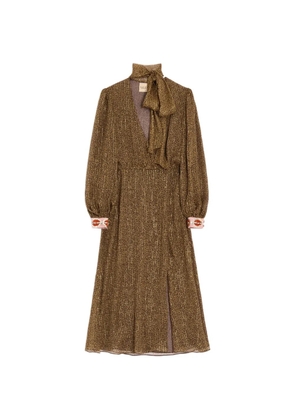 Valentino Garavani Creponne Lamé dress with embroidered Fauve Éclat print - Brown