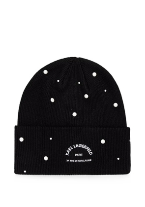 Karl Lagerfeld pearl-embellished logo-embroidered beanie hat - Black