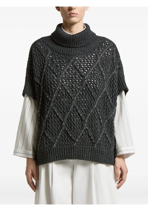 Peserico diamond-knit roll-neck shot-sleeve sweater - Grey