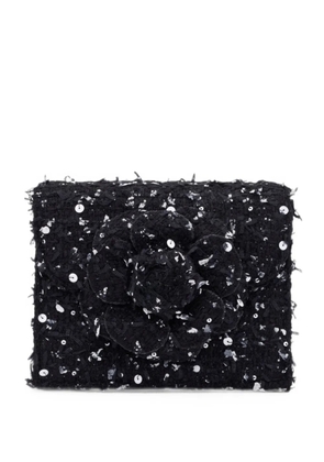 Oscar de la Renta mini TRO sequin-embellished floral-appliqué clutch bag - Black