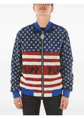 Philipp Plein sequin-embellished rhinestone-star bomber jacket - Blue