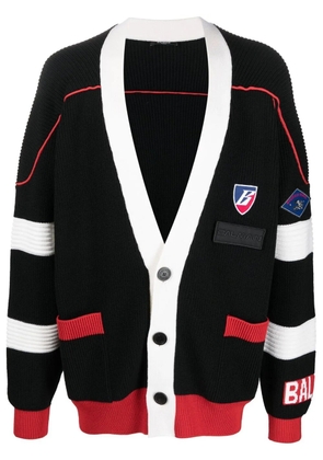 Balmain logo-patch V-neck cardigan - Black