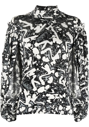 Stella McCartney S by S Swan-print slit-sleeve blouse - Black