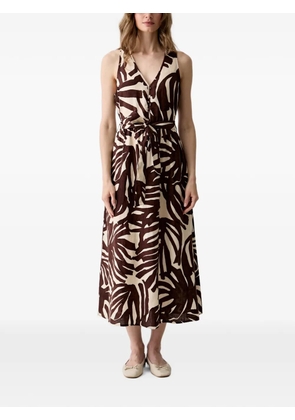 Benetton leaf-print belted dress - Neutrals