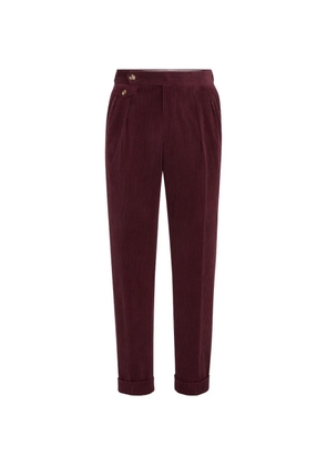 Brunello Cucinelli comfort cotton and cashmere corduroy trousers with double pleats and waist tabs - Purple