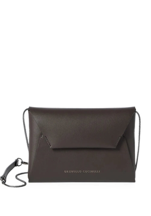 Brunello Cucinelli Duo pochette in calfskin with precious chain - Brown