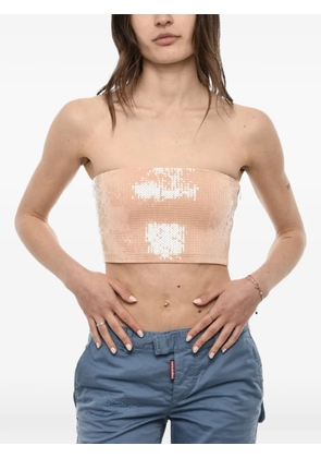 DSQUARED2 Disco sequin-embellished strapless crop top - Neutrals