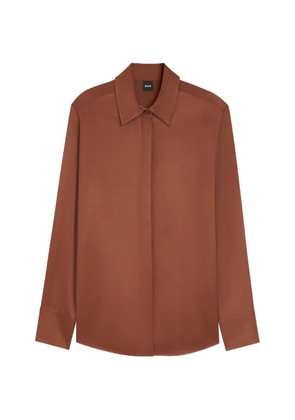BOSS regular-fit satin-finish blouse - Brown