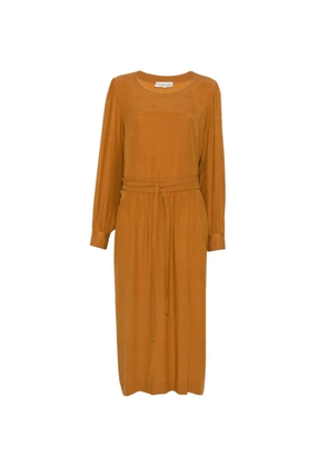 Christian Dior Pre-Owned 1970s logo-print belted silk midi dress - Brown
