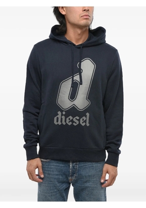 Diesel logo-print brushed hoodie - Blue