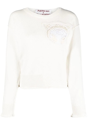 Stella McCartney crochet-detail crew-neck jumper - Neutrals