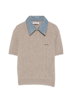 Miu Miu cable-knit short-sleeve sweater - Brown