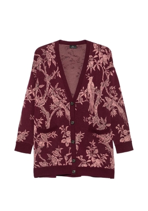 ETRO floral-jacquard V-neck cardigan - Red