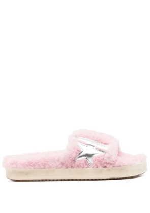 Golden Goose logo-patch shearling slides - Pink