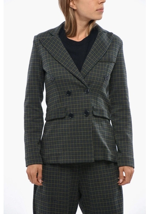OBLÒ UNIQUE double-breasted houndstooth-pattern blazer - Green