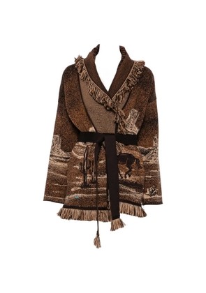 Alanui fringe-trimmed jacquard cardigan - Brown