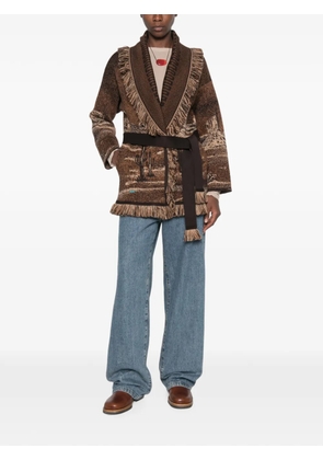 Alanui Wild Wild fringed-trim belted cardi-coat - Brown