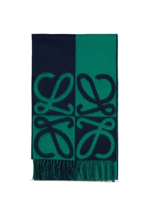 LOEWE Anagram-detail fringed-hem scarf - Blue