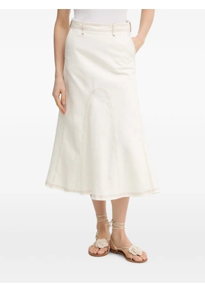 MUNTHE Braylin contrast-stitch logo-patch A-line midi skirt - White