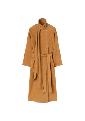 RETORI integrated-scarf suede trench coat - Orange