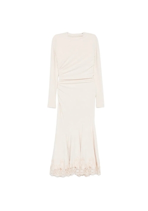 Alberta Ferretti lace-trim ruched midi dress - Neutrals