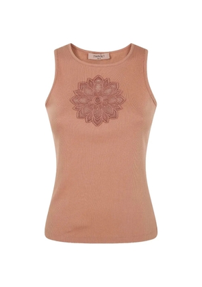 TWINSET lace-appliqué ribbed top - Brown
