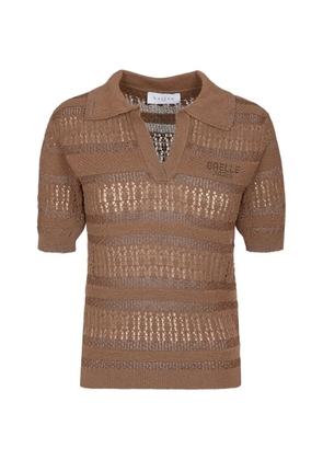 Gaëlle Paris logo-embroidered open-knit T-shirt - Brown