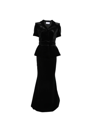 Adamaris V-neck buttoned maxi skirt set - Black