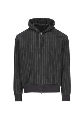 Herno pinstripe-pattern drawstring-hood hoodie - Grey