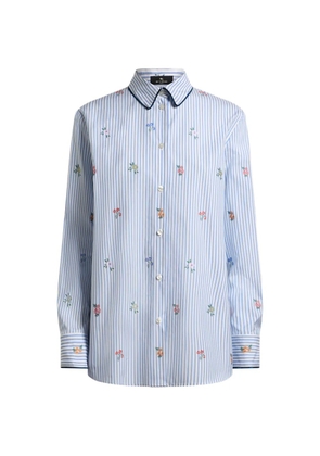 ETRO striped cotton jacquard shirt with trim and fil coupé flower motif - Blue