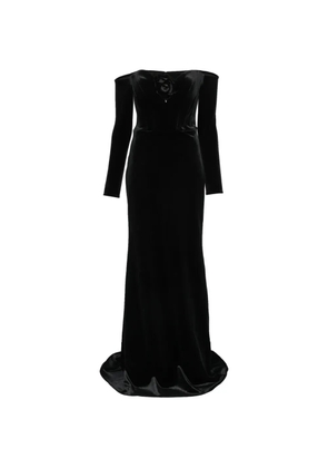 Adamaris off-shoulder rose-detail maxi dress - Black