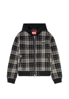 Diesel check-flannel bomber jacket with teddy interior - Black