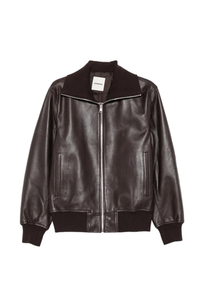 SANDRO ribbed-trim trucker-collar jacket - Brown