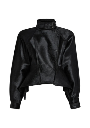 Balmain pony-effect leather peplum jacket - Black