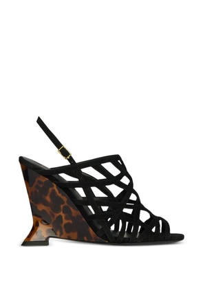 Balmain wedge cage sandals in suede - Black