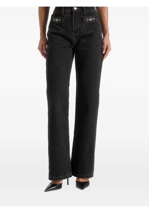 Manière De Voir Frida in washed-black Eiffel-detail straight-leg denim jeans