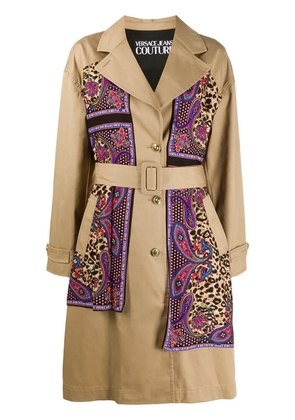 Versace Jeans Couture paisley leopard accent trench coat - Neutrals