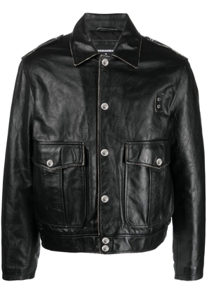 DSQUARED2 button-fastening leather bomber jacket - Black