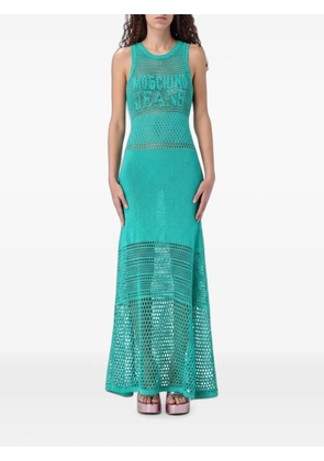 MOSCHINO JEANS maxi crochet-knit logo-intarsia maxi dress - Blue