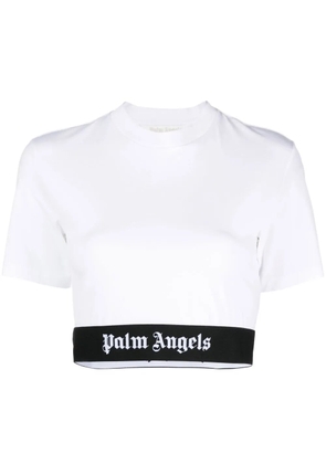 Palm Angels logo-underband cropped T-shirt - White