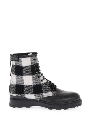 Woolrich check wool-panelled leather ankle boots - Black