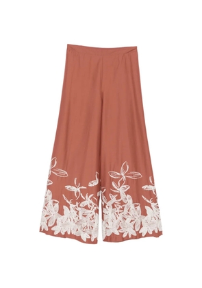 Liviana Conti leaf-embroidered trousers - Brown